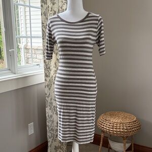 LuLaRoe Striped Scoop-Neck Knit Midi Dress - Gray & White.